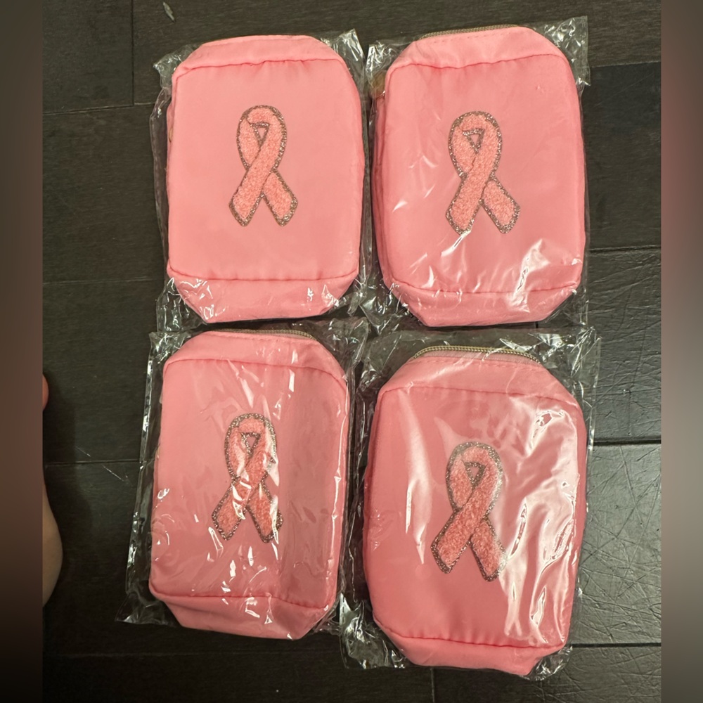Set of 4 Pink Ribbon Awareness Makeup Bag – Hot Pink Nylon – New in Packaging